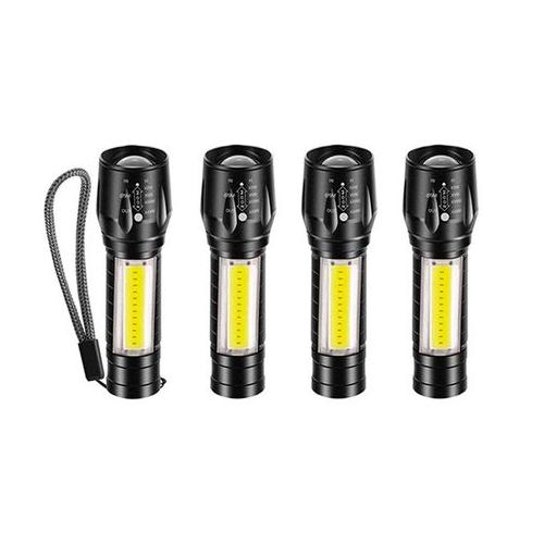 4 Pack Rechargeable LED Torch Mini Flashlight with XPE+COB Light