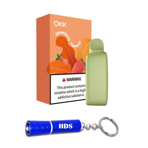 OKK 5000 Puff 50mg Cartridge - Strawberry Tobacco with HDS Branded Torch