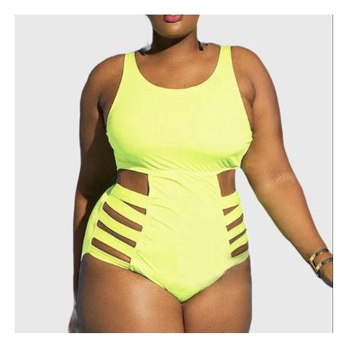 Neon Side Bandages Plus Size Swimsuit