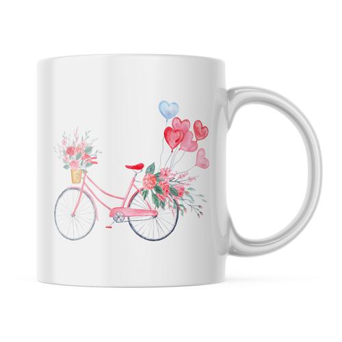 Ceramic Love Flower Bicycle Mug - White - 11oz