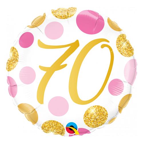 18 Inch Foil Age 70 Pink & Gold Dots