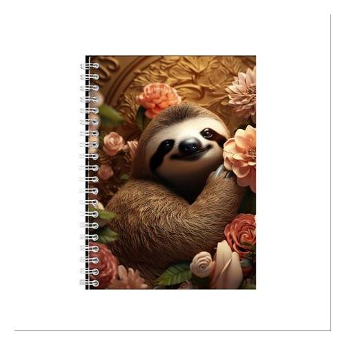 3D Sloth With Roses Notebook Animals Gift Idea Notepad Pad 106