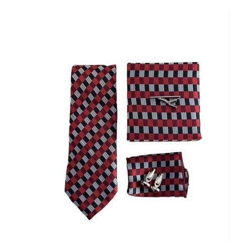 Tie Combo with Bonus Tie Clip - Chequered Red, Black & Grey