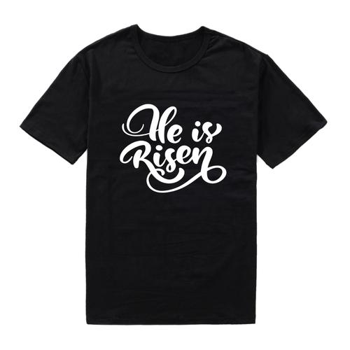 Katz Designs - Black Short Sleeve T Shirt - He is Risen - Jesus