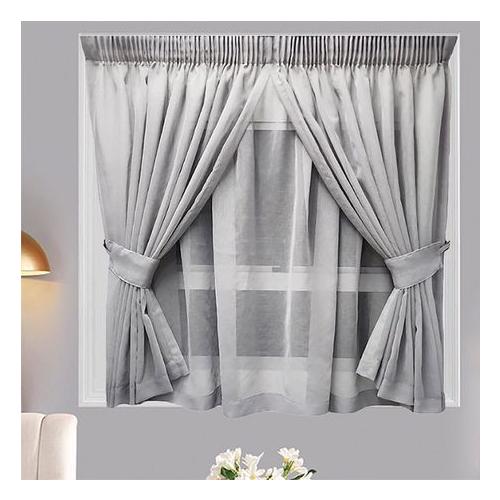 Matoc Readymade Curtain -Cafe -1.2m H -Double Layer-Mystic Voile Grey-Taped