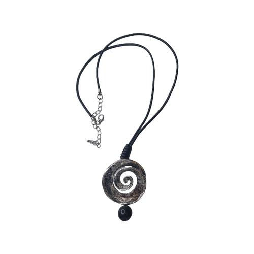 Metallic Spiral Leather String Necklace - SAP