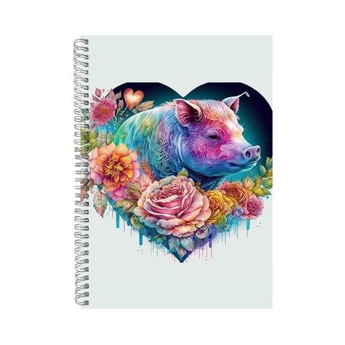 Pig Watercolor Heart Notebook Animal Gift Idea A4 NotePad 120