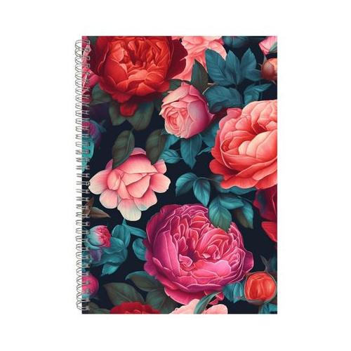 Red Roses And Pink Peonies Notebook Art Gift Idea A4 NotePad 116