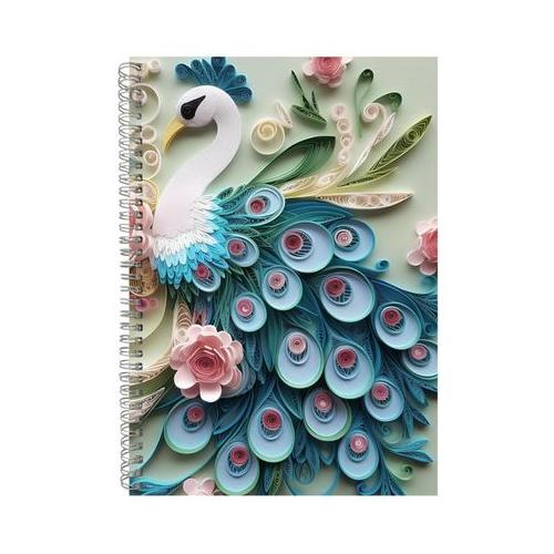 Quilled Peacock And Teal Flower Notebook Gift Idea A4 Notepad Pad 107
