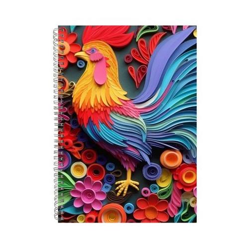Colorful Rooster Rainbow Flowers 2 Notebook Gift Idea A4 Notepad Pad 104