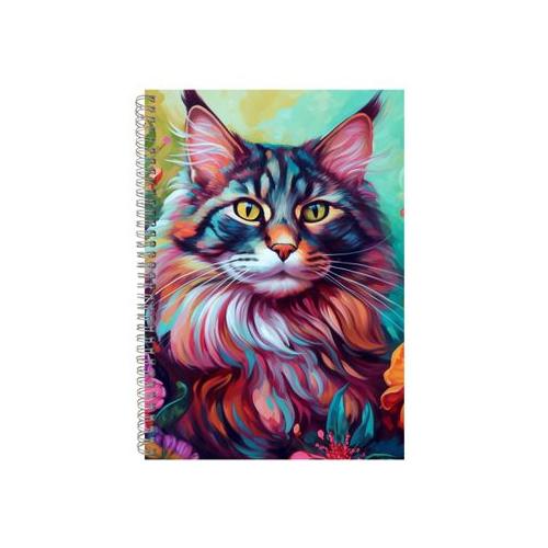 Maine Coon Cat Lilies Neon Notebook Animal Gift Idea A4 Notepad Pad 74