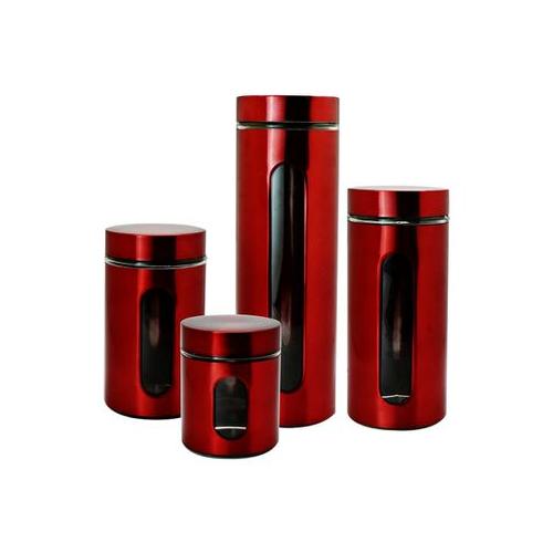 Dream world 4 Piece Canister Set With Viewing Window - Red