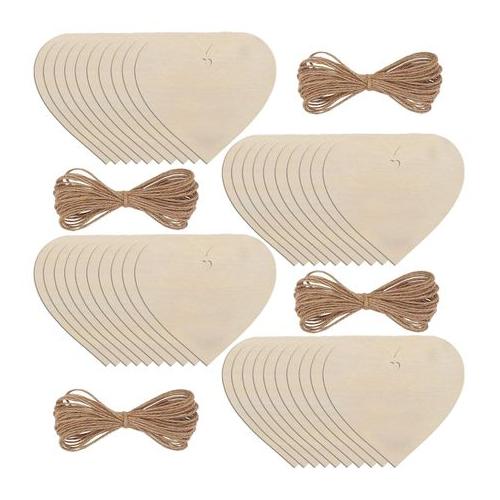 Craft DIY Wooden Hanging Heart Decoration & Natural Twine Set of 40 (8cm)