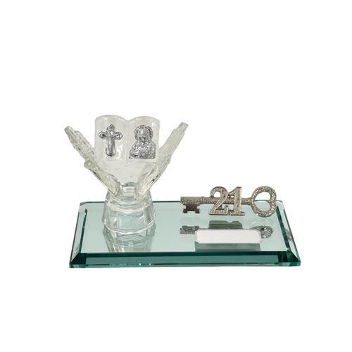 21st Key with Glass Praying Hands Religious Themeon Mirrorbase