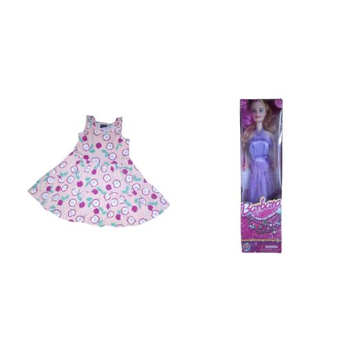 Peach Apples Dress & Barbara Doll Set (2-3 Years)
