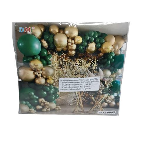 No 0905 Retro Bean Green and Gold Party Balloons Arch Set