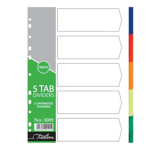 Treeline - A4 Index 5 Tab Rainbow Dividers A4 PVC - Printed - Pack of 10