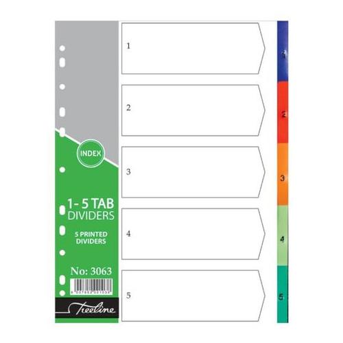 Treeline - A4 Index 1 to 5 Rainbow Dividers A4 PVC - Printed - Pack of 10