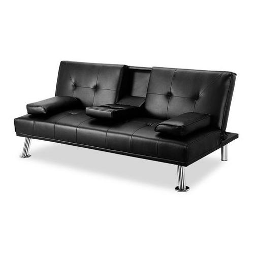 Hazlo - Sylvia PU Leather Sleeper Sofa Bed With Cup Holder - Black