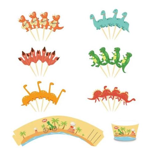 Dinosaur Cupcake Toppers and Wrappers - 48Piece