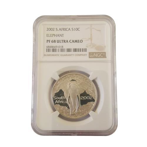 2002 S Africa Proof Silver Half Ounce Silver Big 5 Elephant NGC Graded PF68