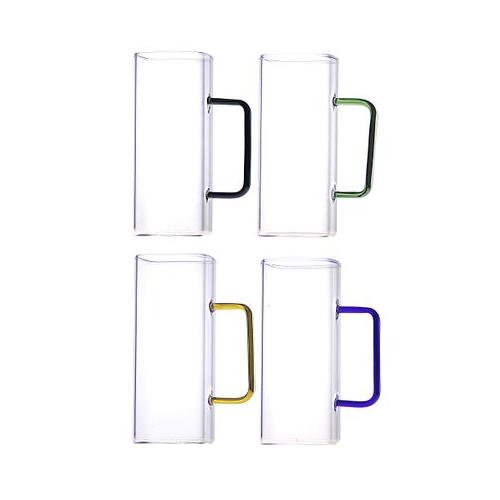 Elegant 380ml Square Glass Set With Colour Handle - Set of 4
