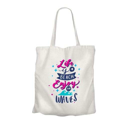 Beach Shimmer Tote Bag Printed - Life is a beach enjoy the waves