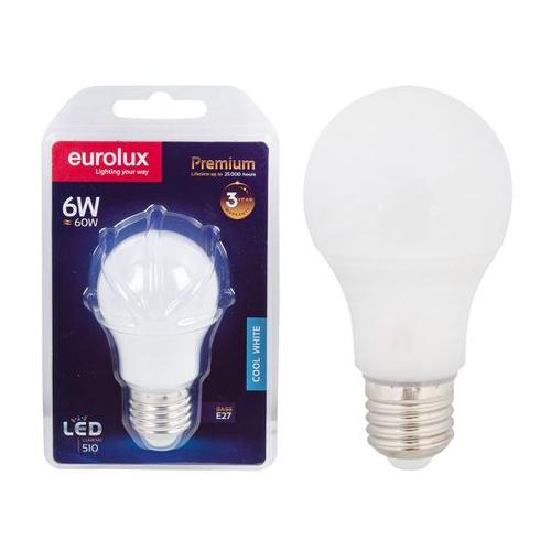 Eurolux - LED - A50 - Globe - Opal - E27 - 6w - Cool White - 6 Pack