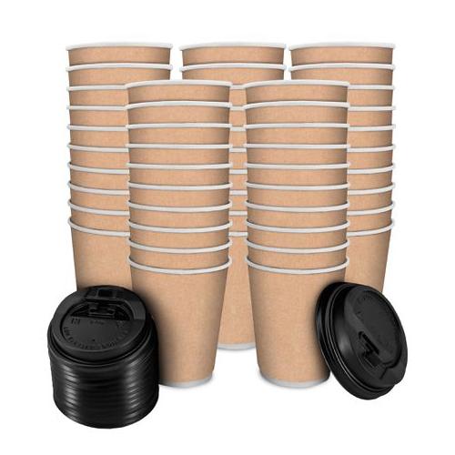 Disposable Double Wall Kraft Coffee Cups with Lid - 250ml