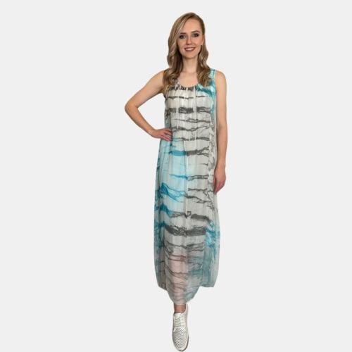 Silk Tie Dye Maxi Dress - Turquoise