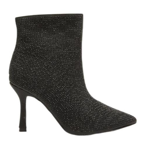 Quiz Ladies - Black Diamante Heeled Boots