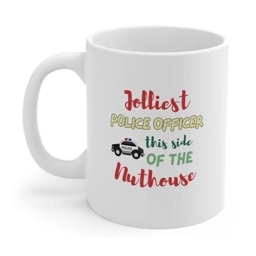 Jolliest Police Officer Nuthouse Christmas Birthday Colleague Gift Mug