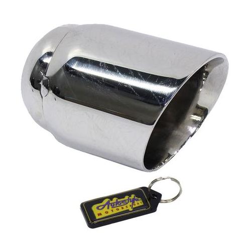 BSK Single Angled Cut-Off Exhaust Tailpipe -100mm-Stainless Steel & Keyring