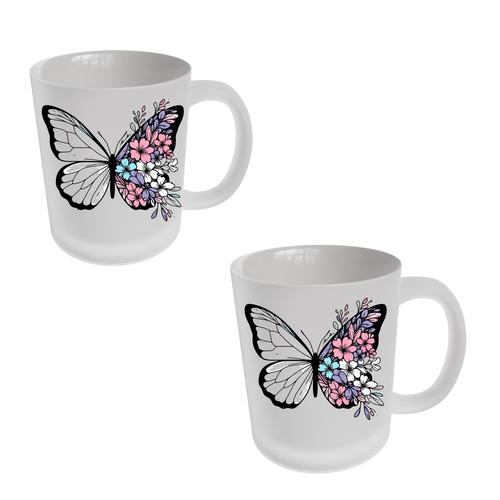 Butterfly - Clear Frosted Mug Set