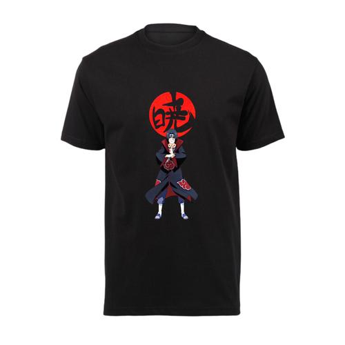 Unisex Black Graphical T-Shirt - Itachi Red