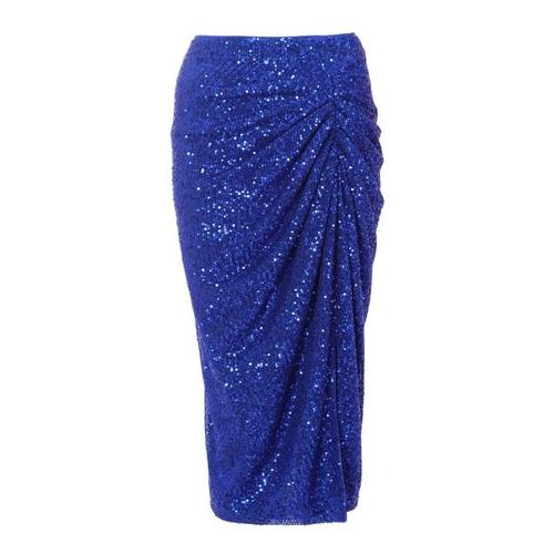 Quiz Ladies - Petite Royal Blue Sequin Ruched Midi Skirt