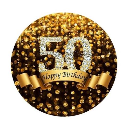 Happy 50th Birthday Gold Round Wooden Vinyl Signage 40CM