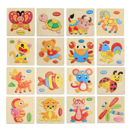 NIKKIKIDS Educational Wooden Puzzles - 16 Piece Animal Super Pack