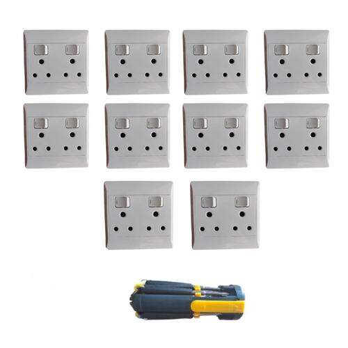 Double Socket Wall Plug Pack Of Ten With Screwdriver Set