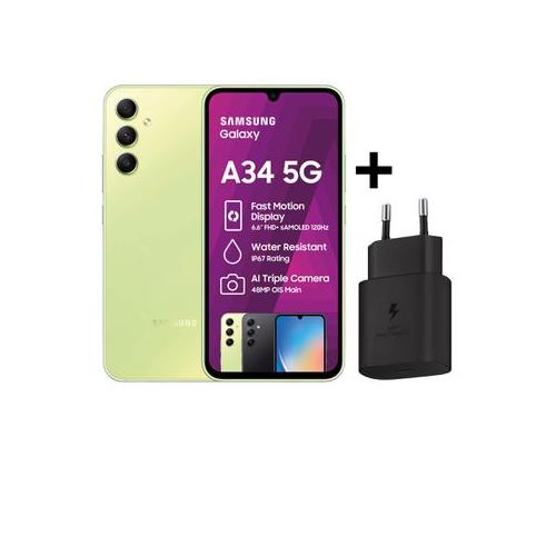 Samsung Galaxy A34 5G 128GB Dual Sim - Awesome Lime + Samsung Original Fast Charger