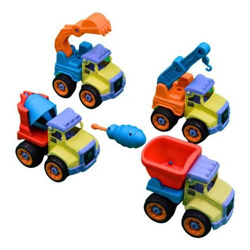 Mu Bear & Co - Construction Trucks Toy In Pastel Colours- 4 Take Apart
