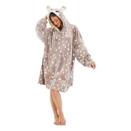 Quiz Ladies - Brown Reindeer Fleece Blanket Hoodie