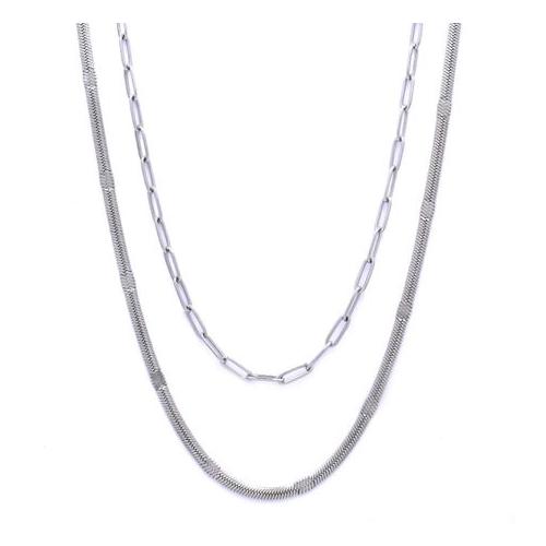 TrendStudio X Steel My Heart Stamped Herringbone & Paperclip Necklace Set