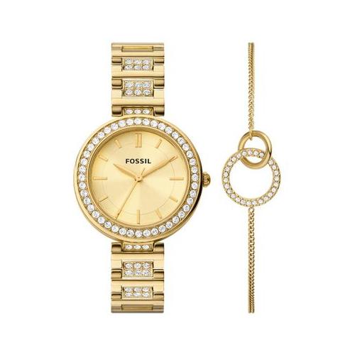 Fossil Women's Karli Three-Hand, Gold-Tone Stainless Steel Watch and Bracelet Box Set