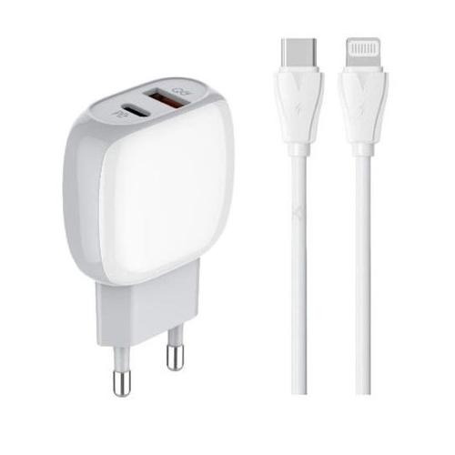 LDNIO PD+QC 3.0 Turbo Power Engine EU Travel Charger & Lightening Cable for Iphone