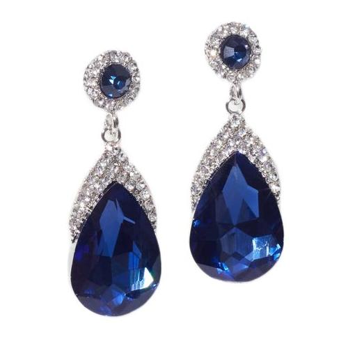 Quiz Ladies - Navy Diamante Teardrop Earrings