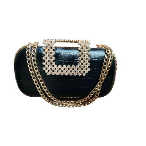 Evening Clutch Bag with Chain and Rhinestone Clasp