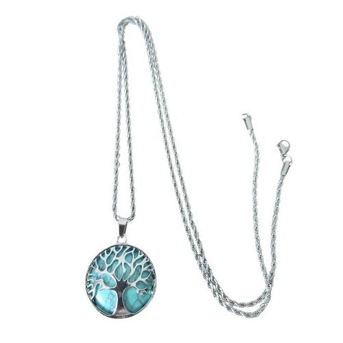 Tree of Life with Polished Turquoise Gemstone Necklace