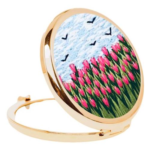 Tulip Flowers Embroidery DIY Compact Mirror Sewing Craft Kit