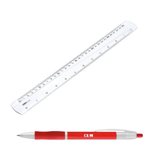 Deli G00312 Transparent 30cm Ruler with CLM Pen